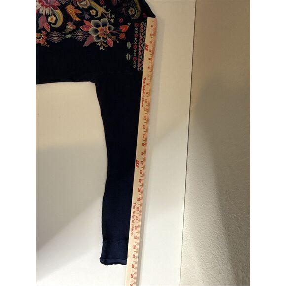 Johnny Was Ioana Thermal Long Sleeve Top Embroidered Waffle Boho Navy Sz M - Picture 9 of 11
